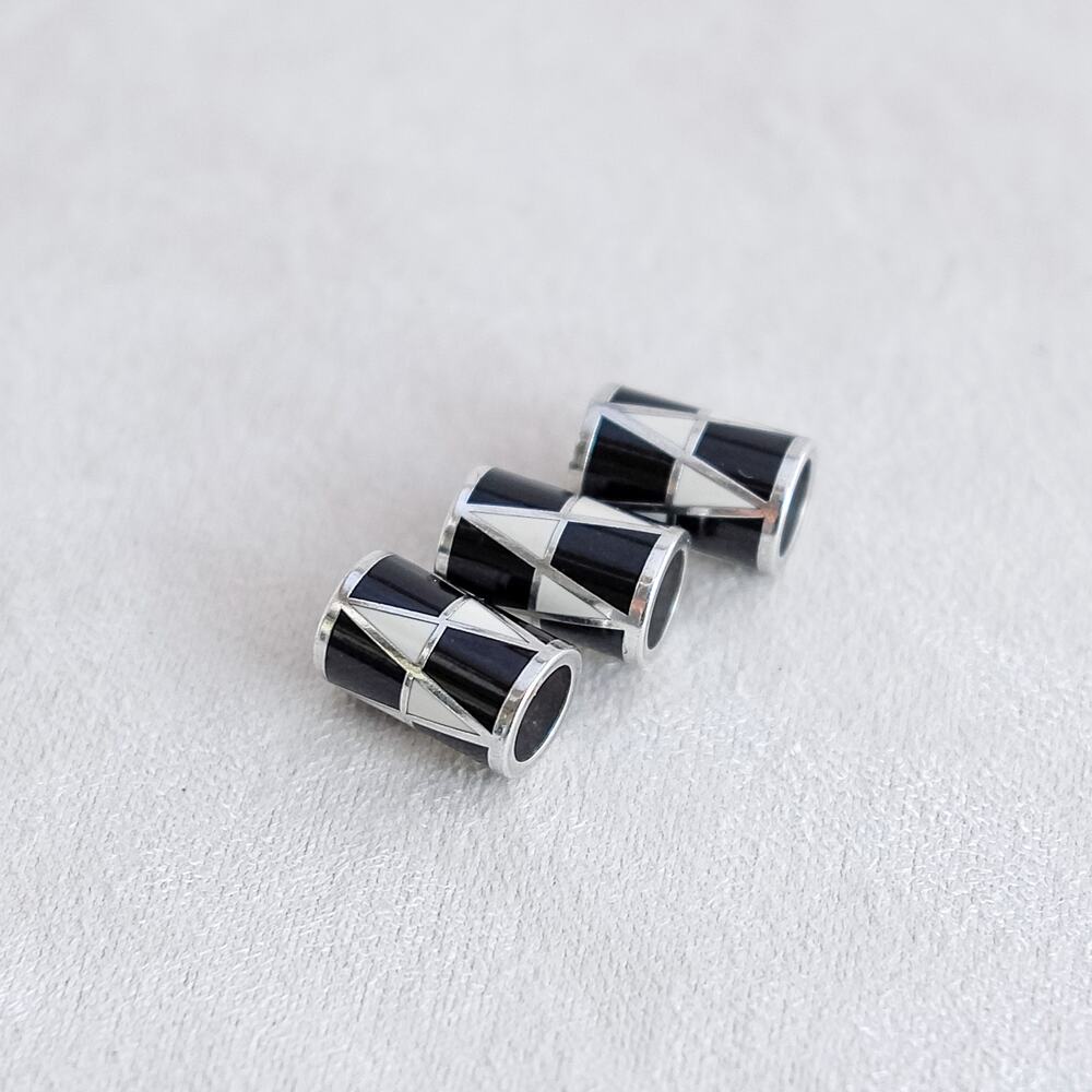 Brighton Zig Zag Charm Spacer Beads 3pc Black White Barrel Retired Silver Gift